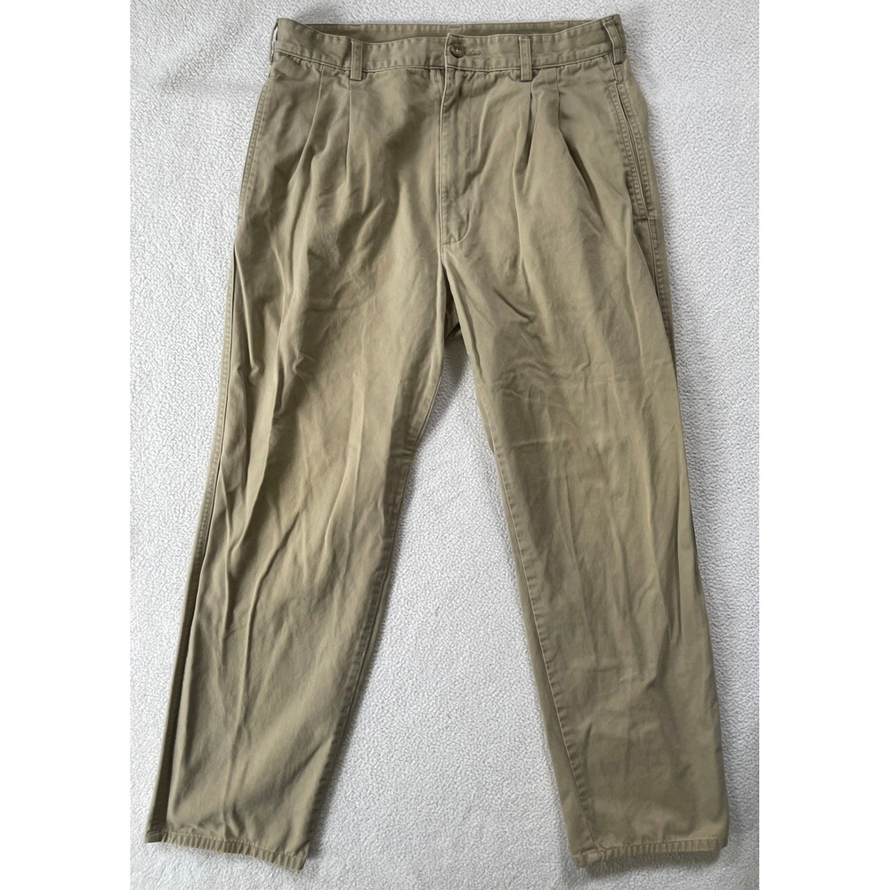 Duxbak Mens 34x30 Pleated Chino Pants‎ Khaki Tan Cotton Twill Outdoor Casual